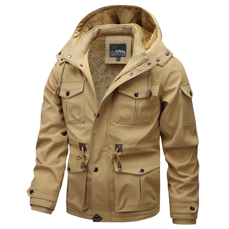 Herren Militärinspirierter Canvas-Parka mit Teddyfleece-Innenfutter und verstellbarem Taillenzug Nord Taschen