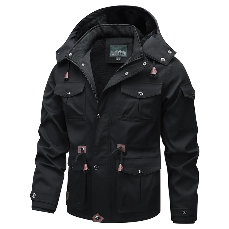 Herren Militärinspirierter Canvas-Parka mit Teddyfleece-Innenfutter und verstellbarem Taillenzug Nord Taschen