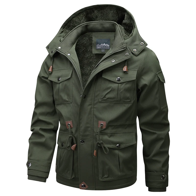 Herren Militärinspirierter Canvas-Parka mit Teddyfleece-Innenfutter und verstellbarem Taillenzug Nord Taschen