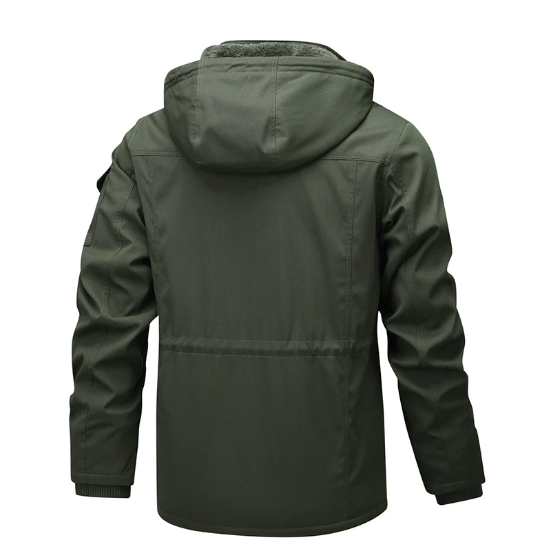 Herren Militärinspirierter Canvas-Parka mit Teddyfleece-Innenfutter und verstellbarem Taillenzug Nord Taschen