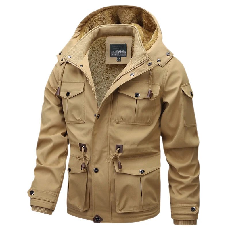 Herren Militärinspirierter Canvas-Parka mit Teddyfleece-Innenfutter und verstellbarem Taillenzug Nord Taschen