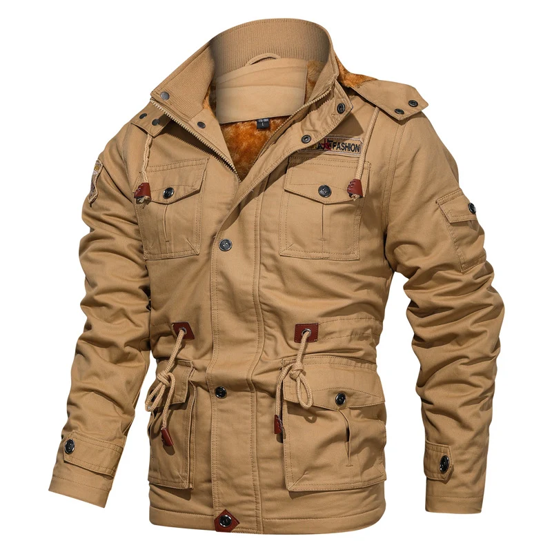 Herren Militärinspirierter Canvas-Parka mit Teddyfleece-Innenfutter und verstellbarem Taillenzug Nord Taschen
