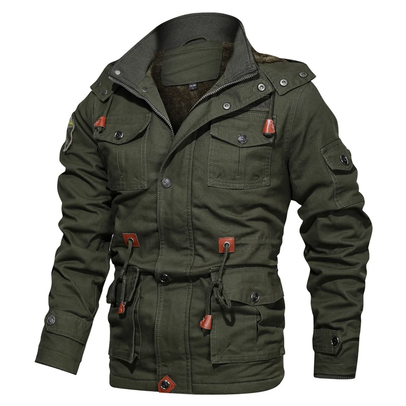 Herren Militärinspirierter Canvas-Parka mit Teddyfleece-Innenfutter und verstellbarem Taillenzug Nord Taschen