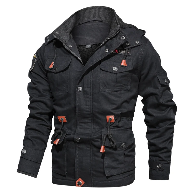 Herren Militärinspirierter Canvas-Parka mit Teddyfleece-Innenfutter und verstellbarem Taillenzug Nord Taschen
