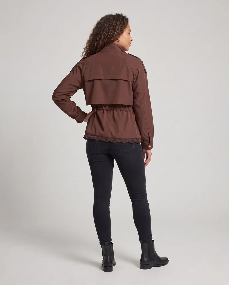Damen Utility-Fieldjacke mit Tunnelzug, Spitzenbesatz und Stehkragen Nord Taschen