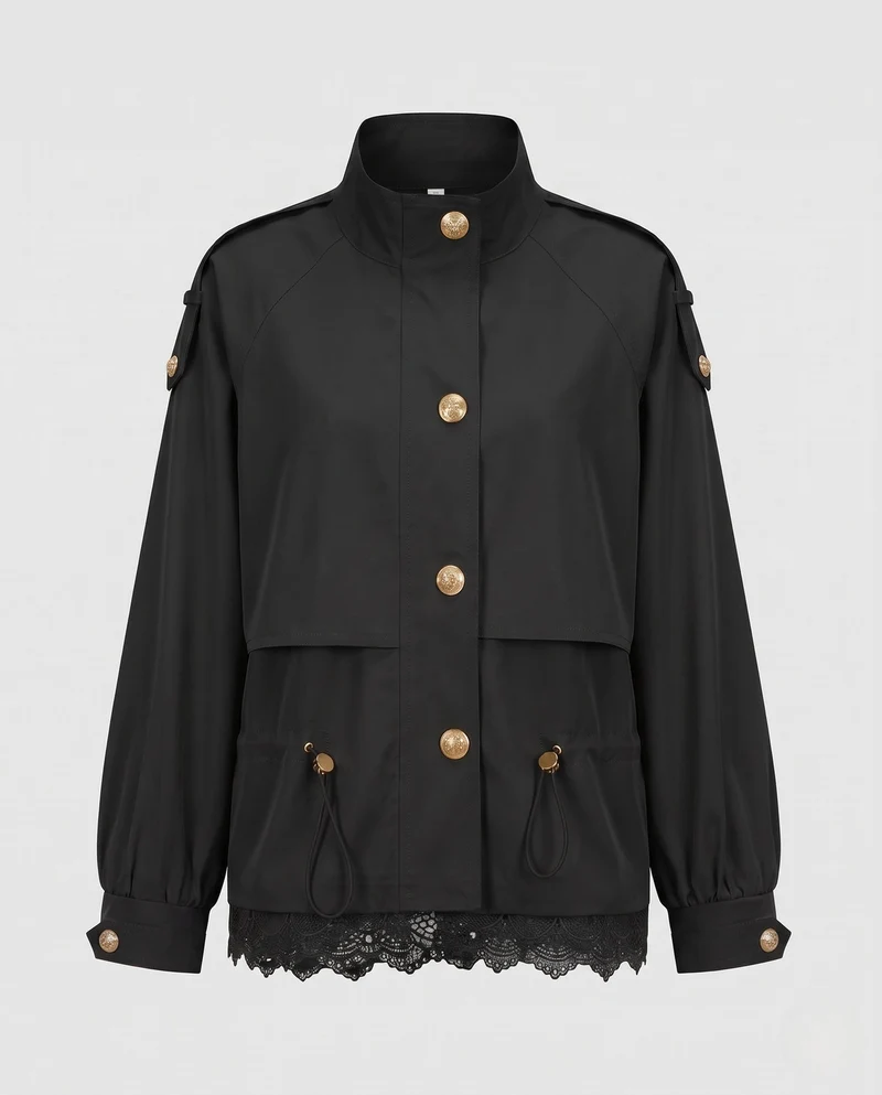 Damen Utility-Fieldjacke mit Tunnelzug, Spitzenbesatz und Stehkragen Nord Taschen