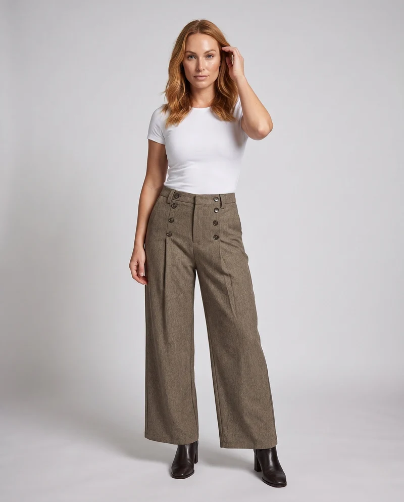 Damen elegante und stilvolle hochtaillierte Hose Nord Taschen