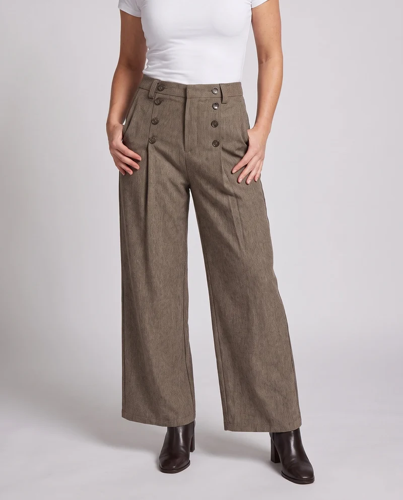 Damen elegante und stilvolle hochtaillierte Hose Nord Taschen