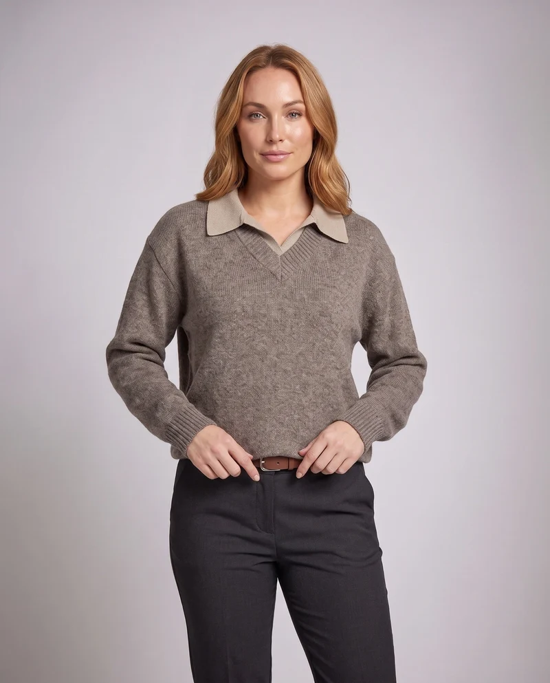 Damen Eleganter Oversized Pullover mit V-Ausschnitt Nord Taschen