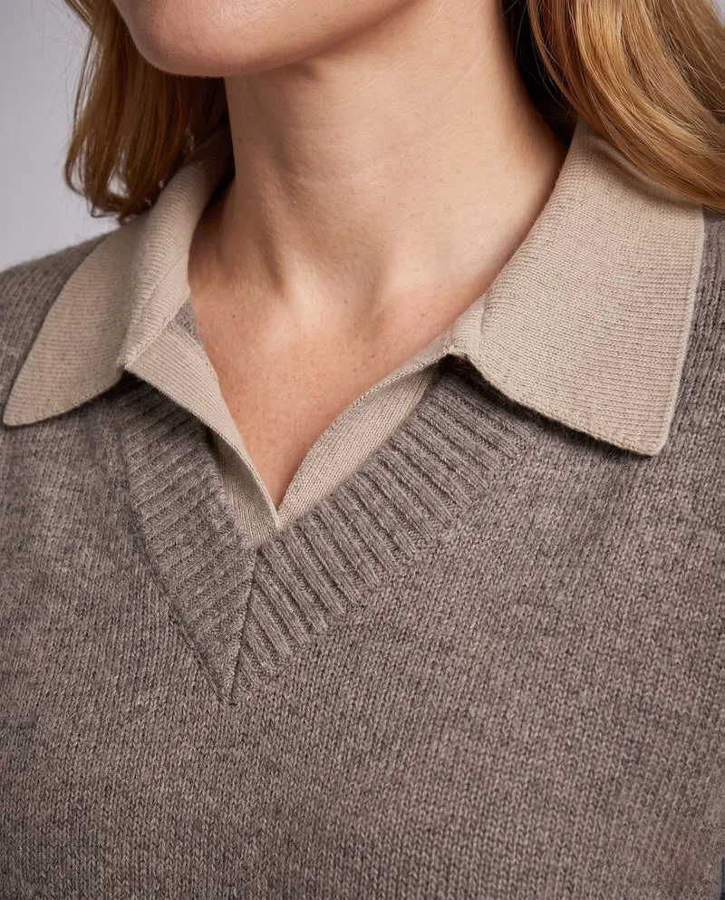 Damen Eleganter Oversized Pullover mit V-Ausschnitt Nord Taschen