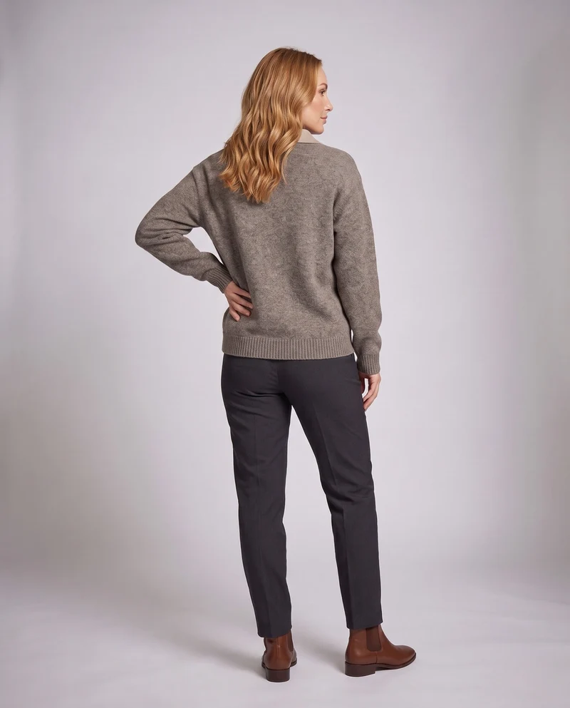 Damen Eleganter Oversized Pullover mit V-Ausschnitt Nord Taschen