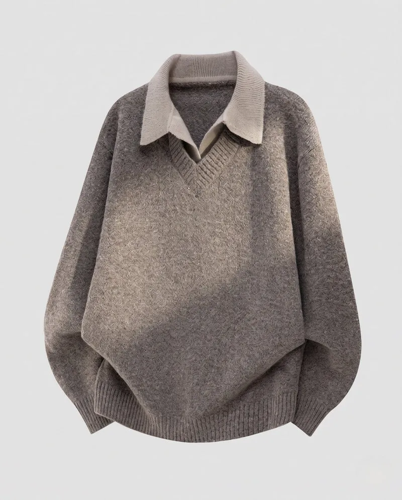 Damen Eleganter Oversized Pullover mit V-Ausschnitt Nord Taschen