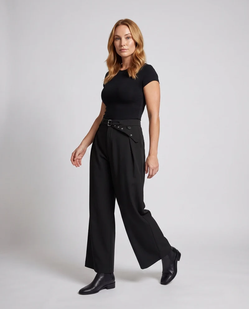 Damen Elegante Schlaghose mit Gürtel Nord Taschen
