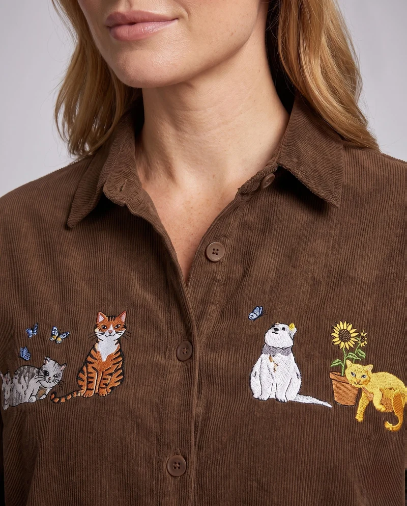 Frauen Gemütliche und Modische Shirt-Bluse mit Katzenstickerei Nord Taschen