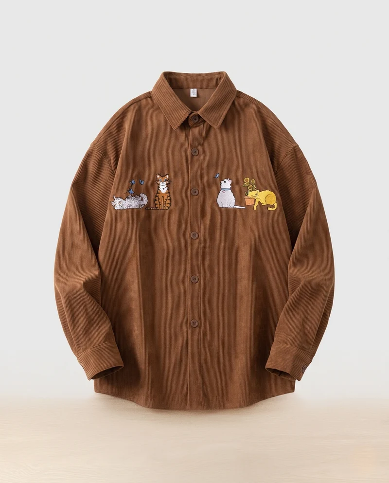 Frauen Gemütliche und Modische Shirt-Bluse mit Katzenstickerei Nord Taschen