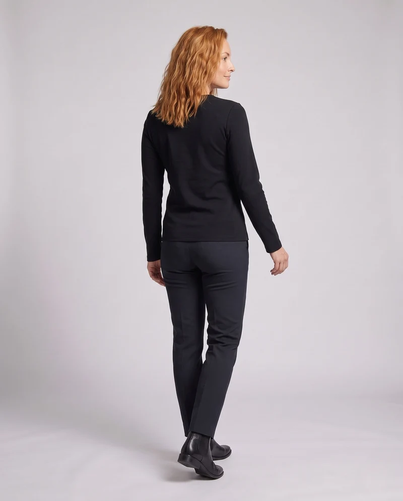 Damen Langarm Basic T-Shirt Nord Taschen