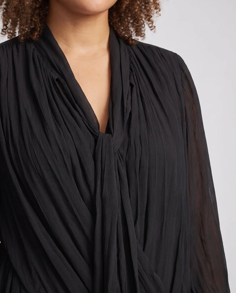 Damen Plissiertes Chiffon‑Wickelkleid mit Bindeschleife am Ausschnitt Nord Taschen