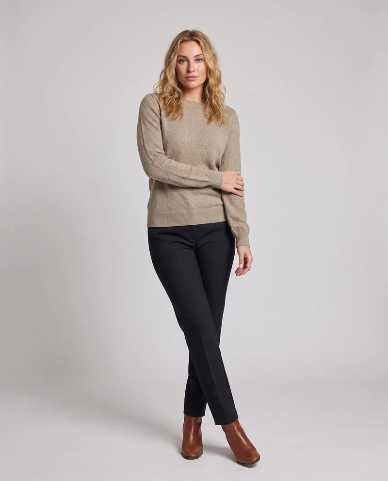 Damen Feinstrickpullover mit diamant-Ajourmuster und Rundhalsausschnitt Nord Taschen