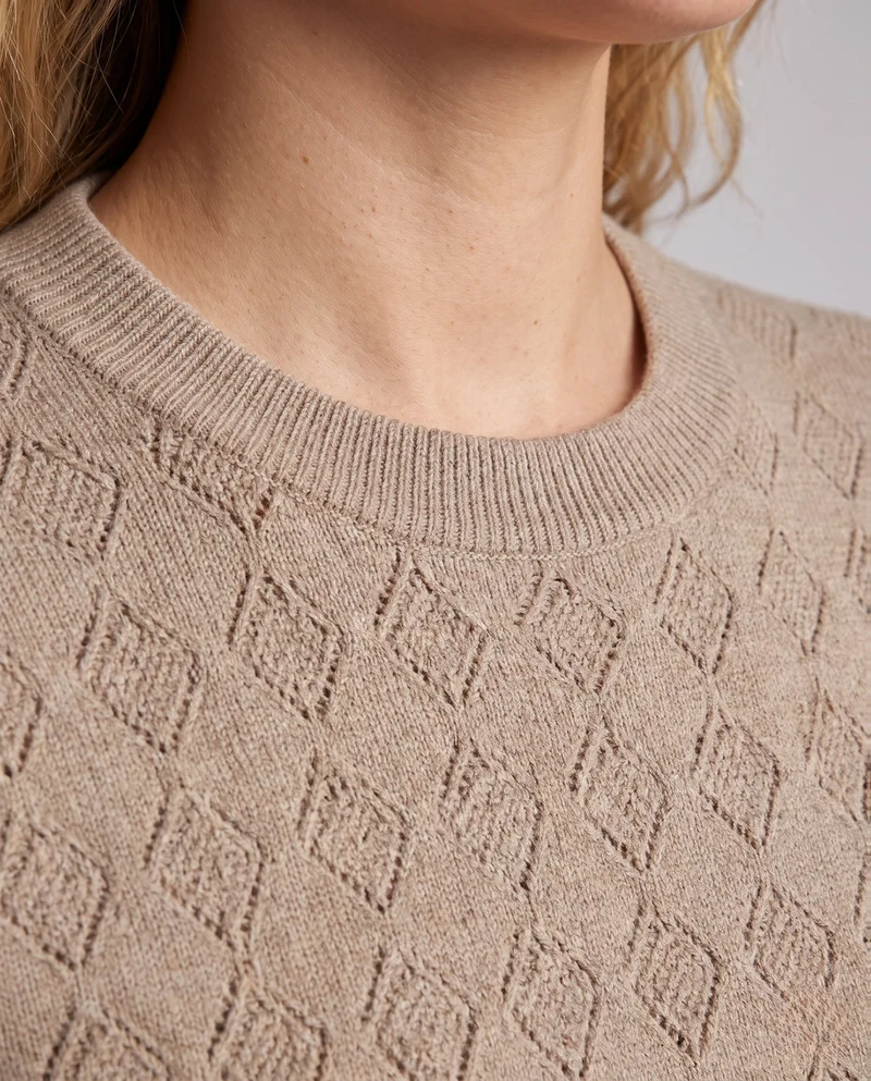 Damen Feinstrickpullover mit diamant-Ajourmuster und Rundhalsausschnitt Nord Taschen