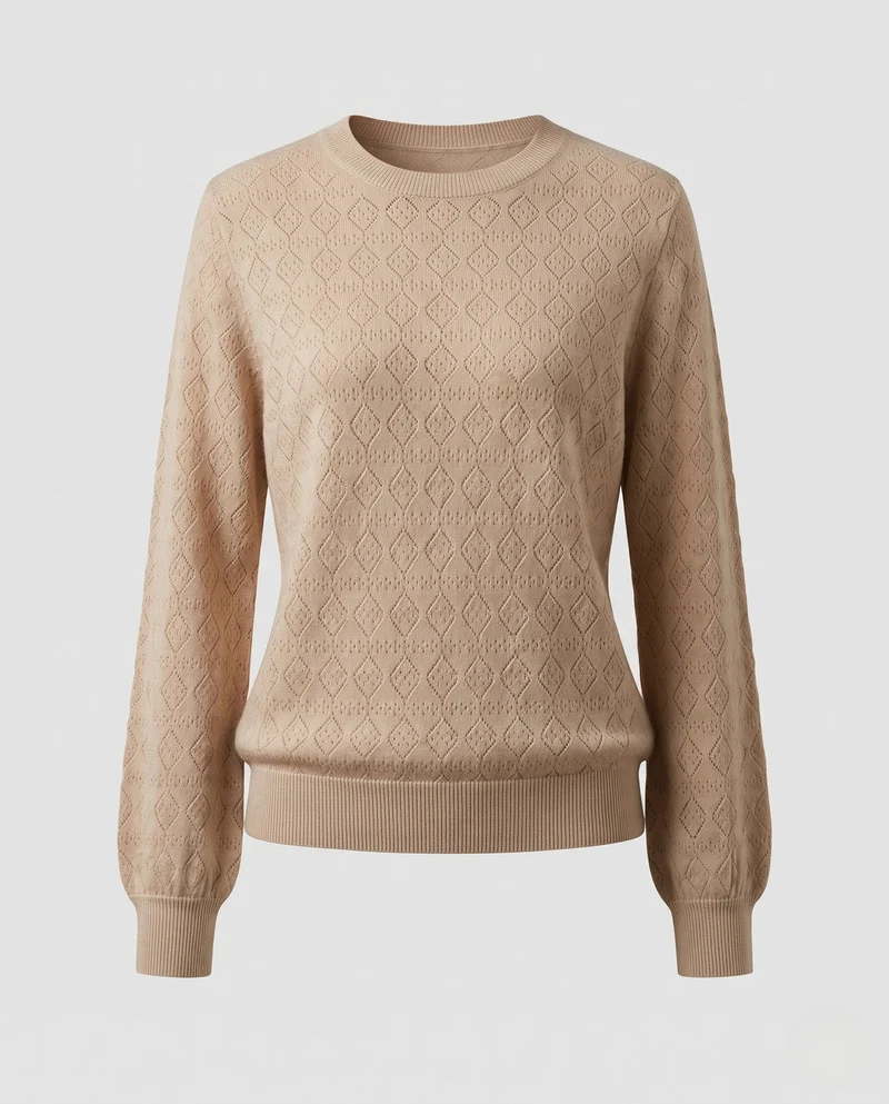 Damen Feinstrickpullover mit diamant-Ajourmuster und Rundhalsausschnitt Nord Taschen