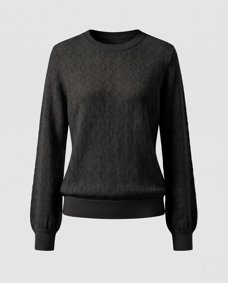 Damen Feinstrickpullover mit diamant-Ajourmuster und Rundhalsausschnitt Nord Taschen