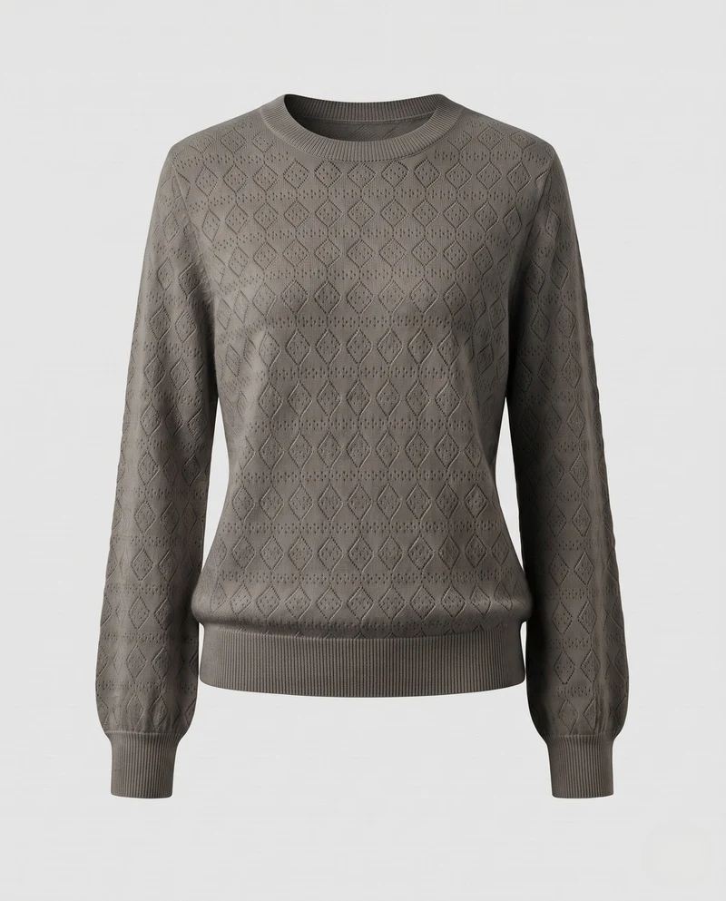 Damen Feinstrickpullover mit diamant-Ajourmuster und Rundhalsausschnitt Nord Taschen