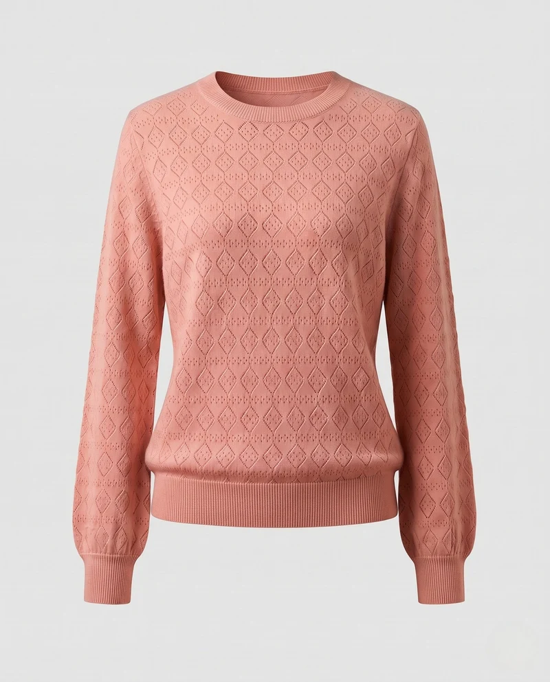 Damen Feinstrickpullover mit diamant-Ajourmuster und Rundhalsausschnitt Nord Taschen