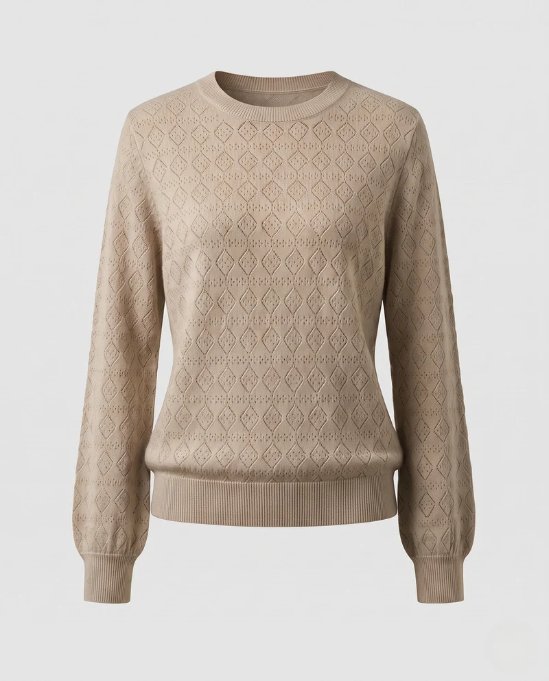 Damen Feinstrickpullover mit diamant-Ajourmuster und Rundhalsausschnitt Nord Taschen
