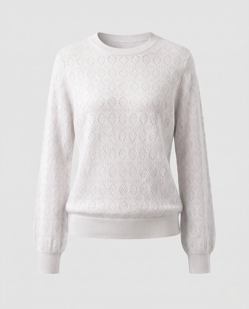 Damen Feinstrickpullover mit diamant-Ajourmuster und Rundhalsausschnitt Nord Taschen