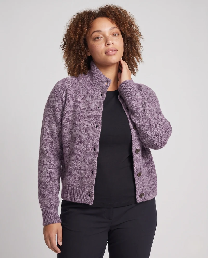 Damen Strickjacke mit hohem Funnelkragen und durchgehender Knopfleiste Nord Taschen