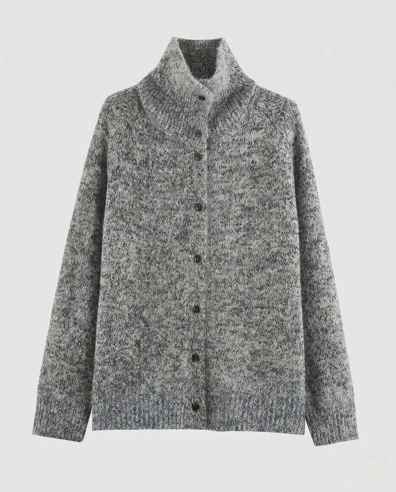 Damen Strickjacke mit hohem Funnelkragen und durchgehender Knopfleiste Nord Taschen
