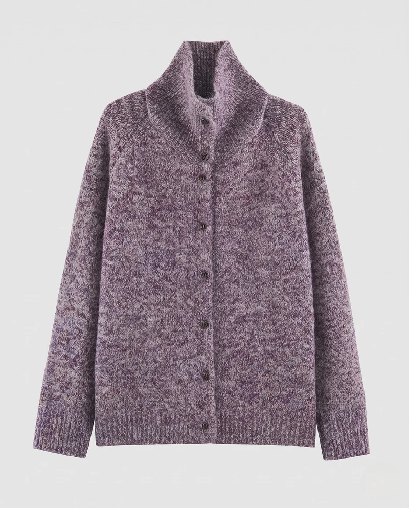 Damen Strickjacke mit hohem Funnelkragen und durchgehender Knopfleiste Nord Taschen