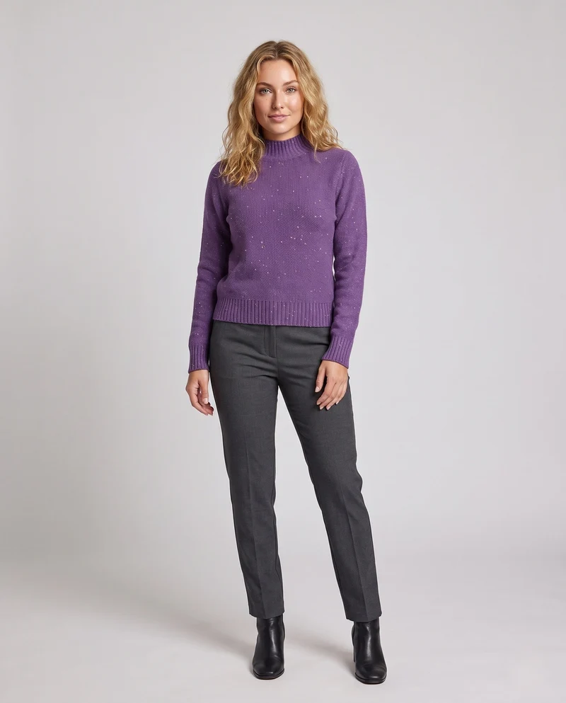 Damen Feinstrickpullover mit Glitzer‑Garn und kurzem Stehkragen, leicht taillierte Silhouette Nord Taschen