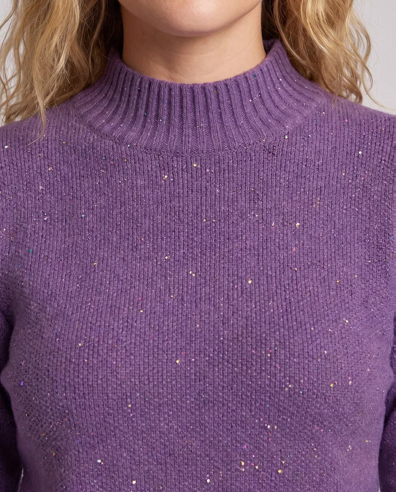 Damen Feinstrickpullover mit Glitzer‑Garn und kurzem Stehkragen, leicht taillierte Silhouette Nord Taschen