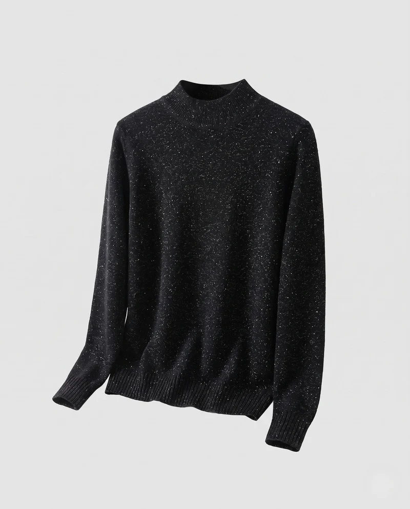 Damen Feinstrickpullover mit Glitzer‑Garn und kurzem Stehkragen, leicht taillierte Silhouette Nord Taschen