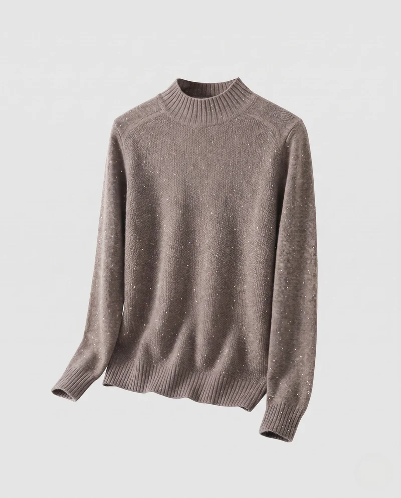 Damen Feinstrickpullover mit Glitzer‑Garn und kurzem Stehkragen, leicht taillierte Silhouette Nord Taschen