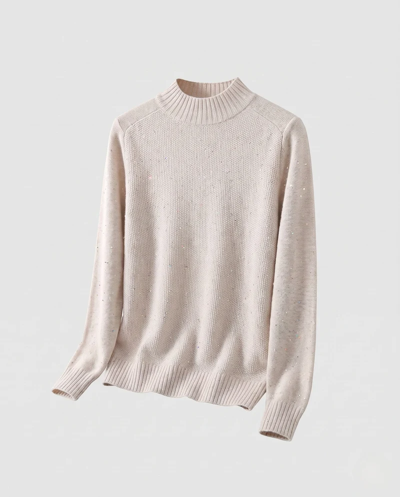Damen Feinstrickpullover mit Glitzer‑Garn und kurzem Stehkragen, leicht taillierte Silhouette Nord Taschen