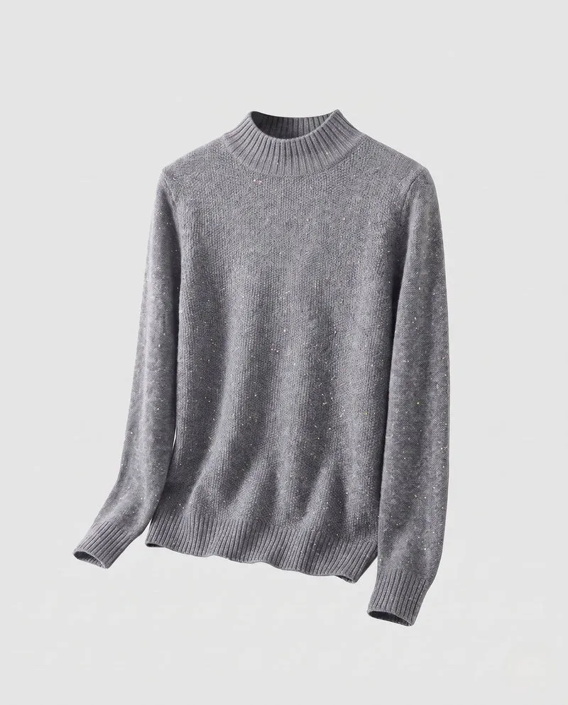 Damen Feinstrickpullover mit Glitzer‑Garn und kurzem Stehkragen, leicht taillierte Silhouette Nord Taschen