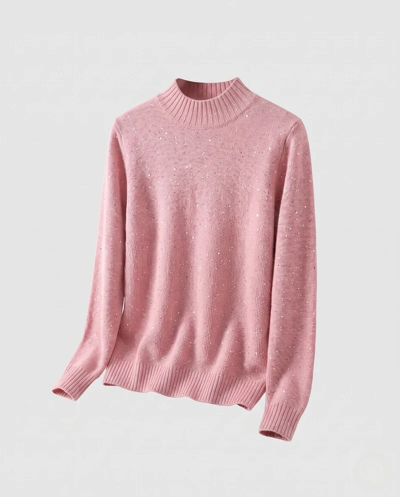 Damen Feinstrickpullover mit Glitzer‑Garn und kurzem Stehkragen, leicht taillierte Silhouette Nord Taschen