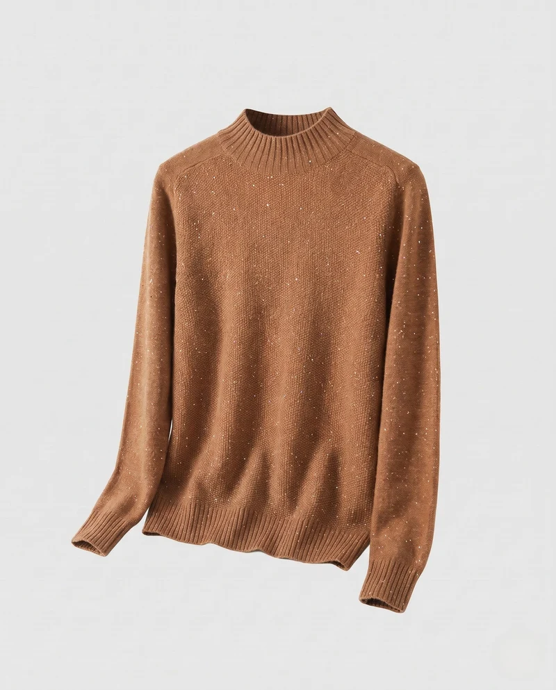 Damen Feinstrickpullover mit Glitzer‑Garn und kurzem Stehkragen, leicht taillierte Silhouette Nord Taschen