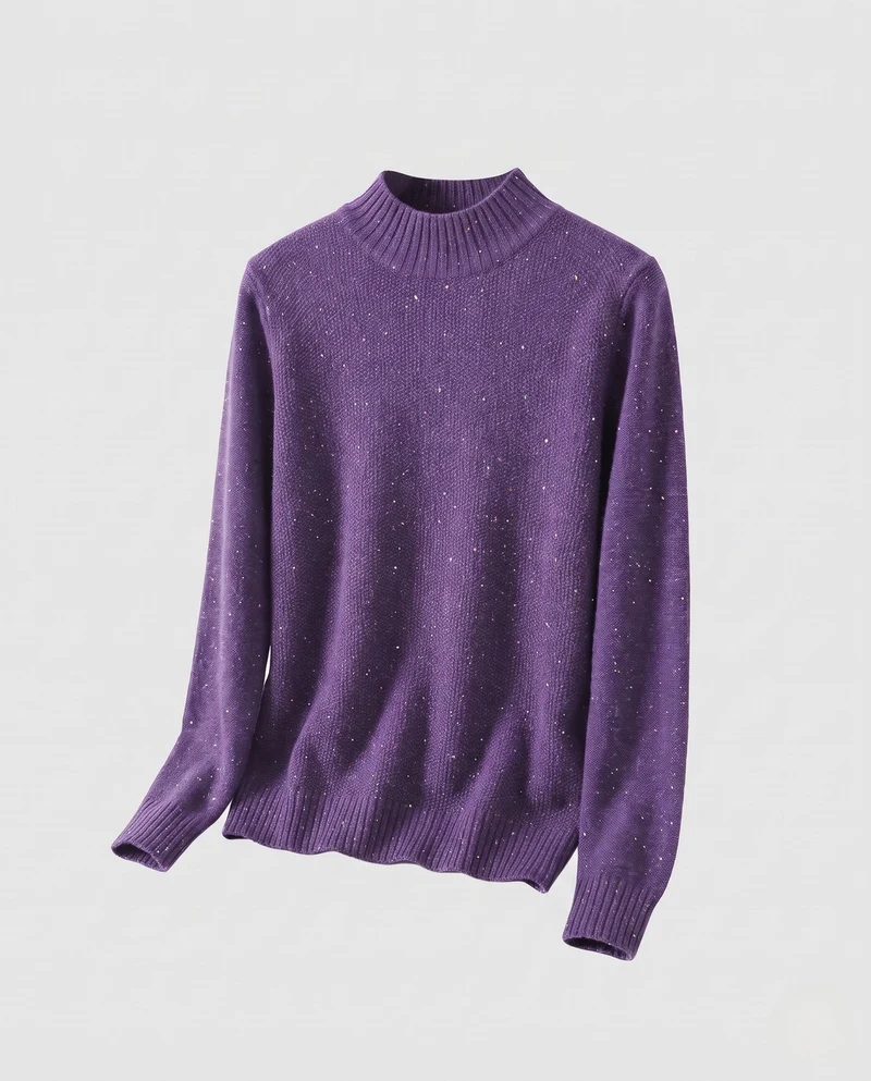 Damen Feinstrickpullover mit Glitzer‑Garn und kurzem Stehkragen, leicht taillierte Silhouette Nord Taschen