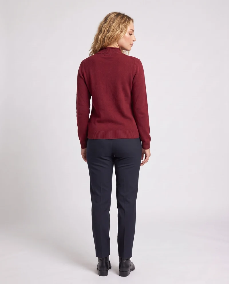 Damen Feinstrickpullover mit kurzem Stehkragen, feinem Ajourmuster und kastiger Passform Nord Taschen