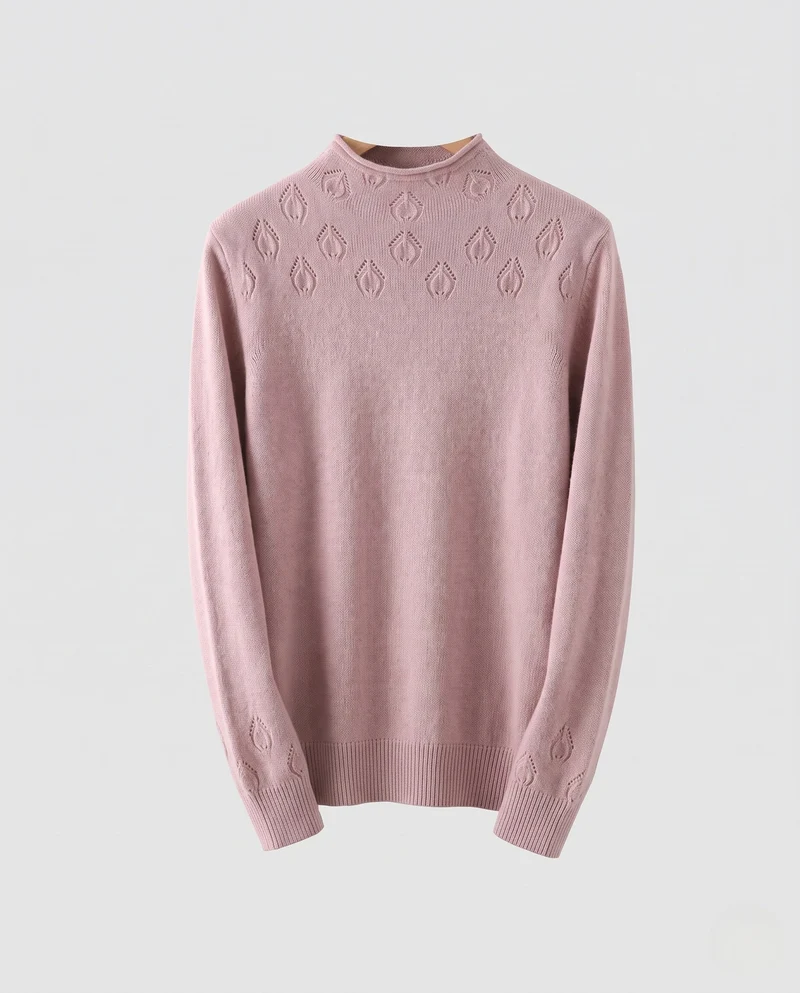 Damen Feinstrickpullover mit kurzem Stehkragen, feinem Ajourmuster und kastiger Passform Nord Taschen