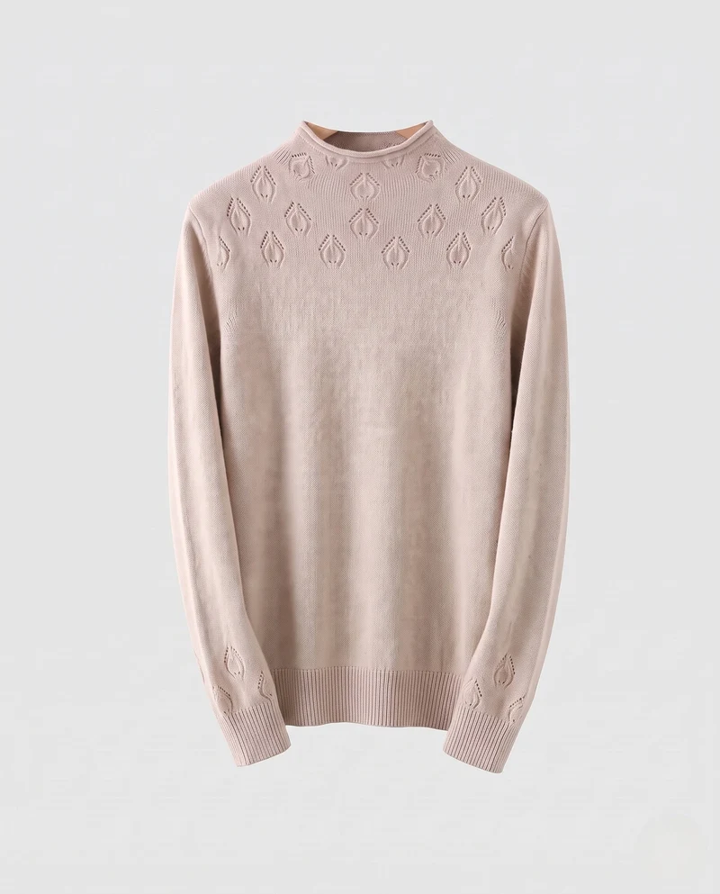 Damen Feinstrickpullover mit kurzem Stehkragen, feinem Ajourmuster und kastiger Passform Nord Taschen