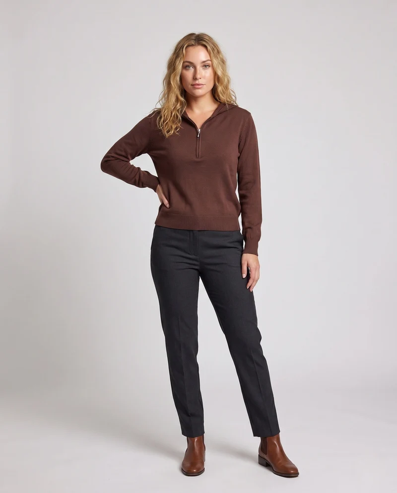 Damen Feinstrickpullover mit halbhohem Reißverschluss, Volumenärmeln und kaschmirähnlicher Optik Nord Taschen