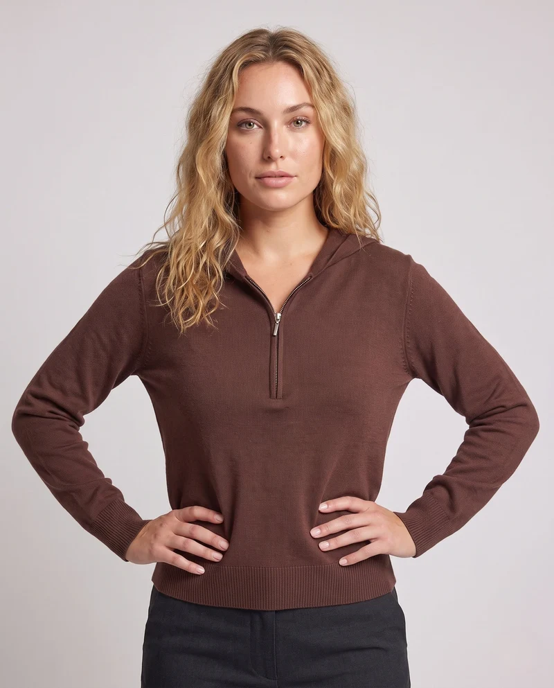 Damen Feinstrickpullover mit halbhohem Reißverschluss, Volumenärmeln und kaschmirähnlicher Optik Nord Taschen
