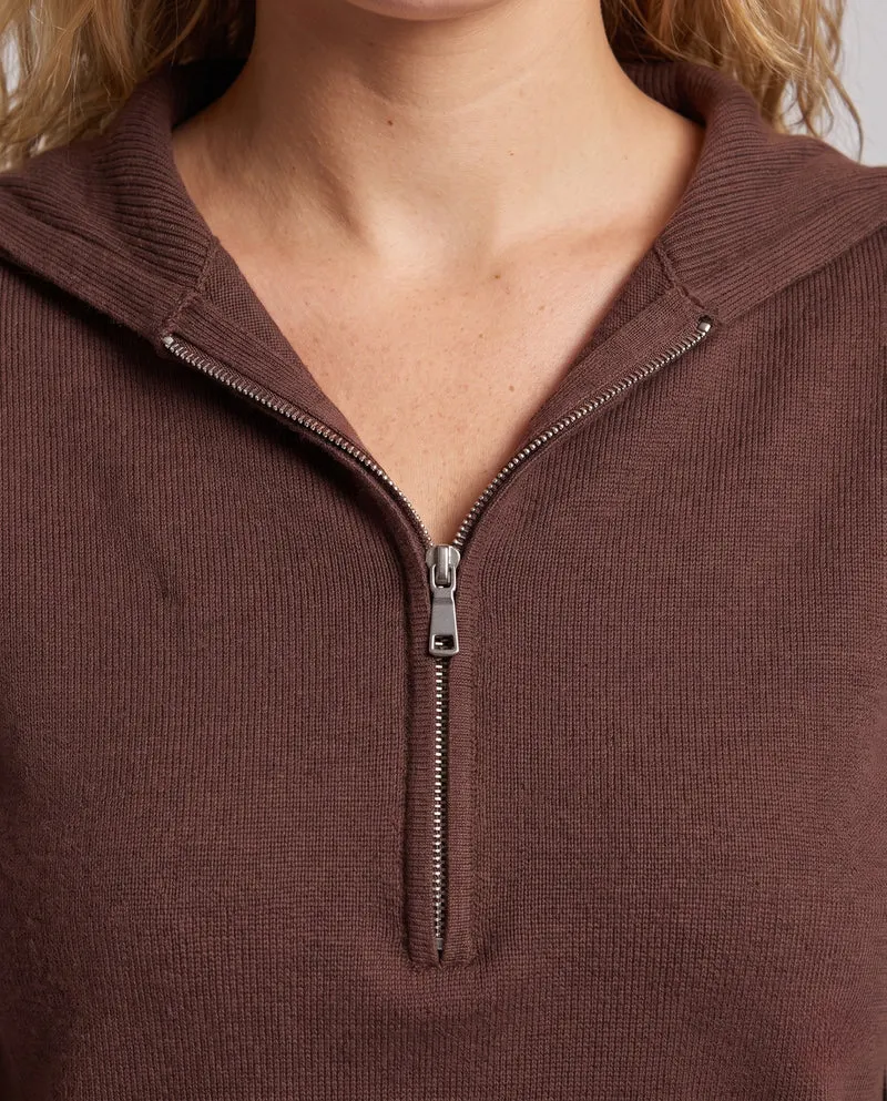 Damen Feinstrickpullover mit halbhohem Reißverschluss, Volumenärmeln und kaschmirähnlicher Optik Nord Taschen