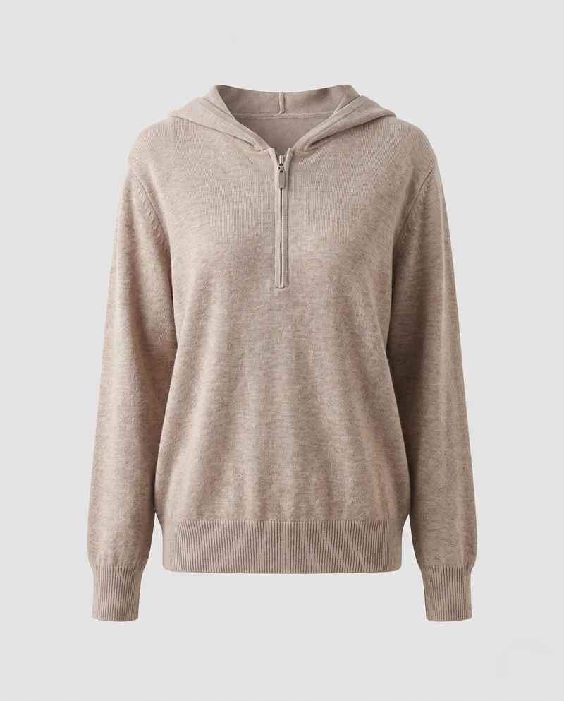Damen Feinstrickpullover mit halbhohem Reißverschluss, Volumenärmeln und kaschmirähnlicher Optik Nord Taschen