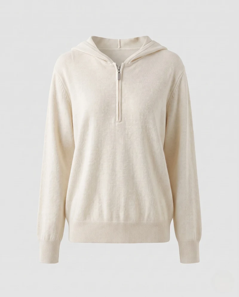 Damen Feinstrickpullover mit halbhohem Reißverschluss, Volumenärmeln und kaschmirähnlicher Optik Nord Taschen