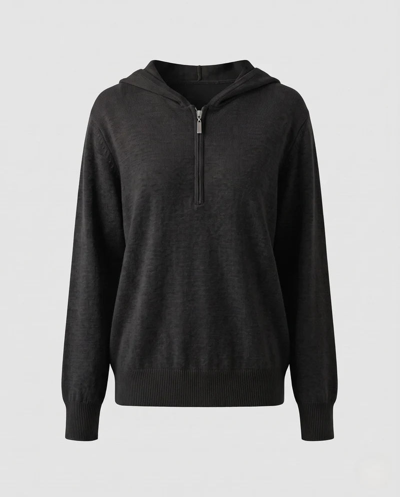 Damen Feinstrickpullover mit halbhohem Reißverschluss, Volumenärmeln und kaschmirähnlicher Optik Nord Taschen